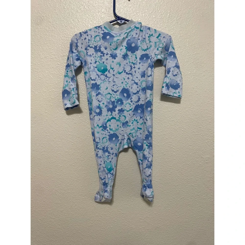 Nike Footed Sleeper Baby Girls 6M Blue Floral Excellent Zip Front Romper